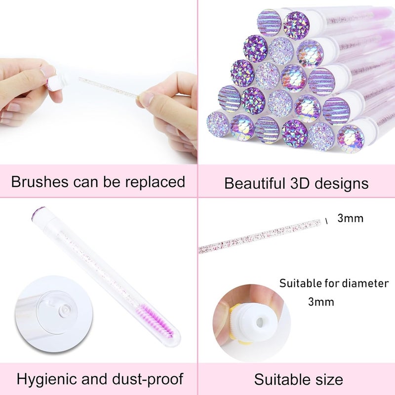 SenRocc 20 Sets Mascara Wand Tube Diamond Eyelash Spoolies Purple Mascara Brushes Lash Brush Makeup Tool Applicator Eyelash Brush Tubes Makeup Brush (4C-Purple) - Image 2